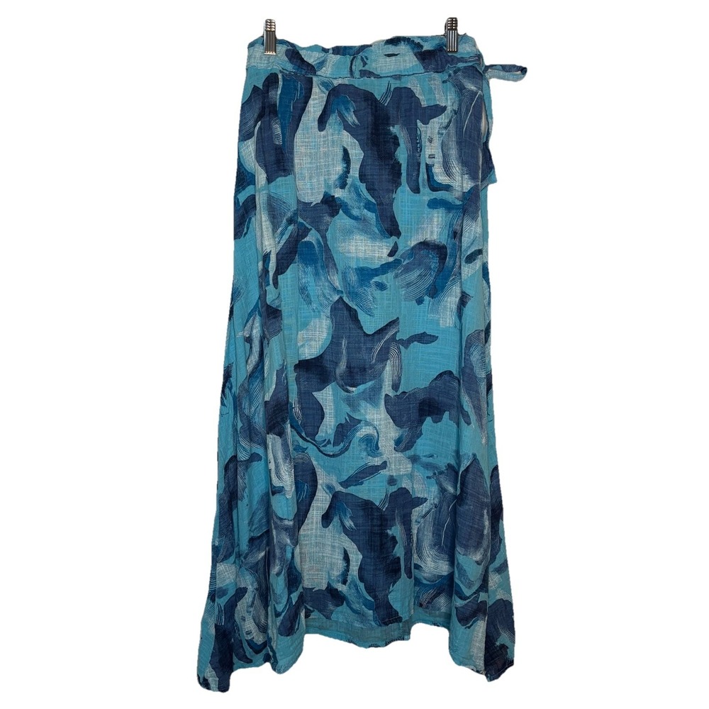 Beyond Capri‎ Woven Maxi Skirt Womens Blue Abstract Resortwear Vacation Beach
